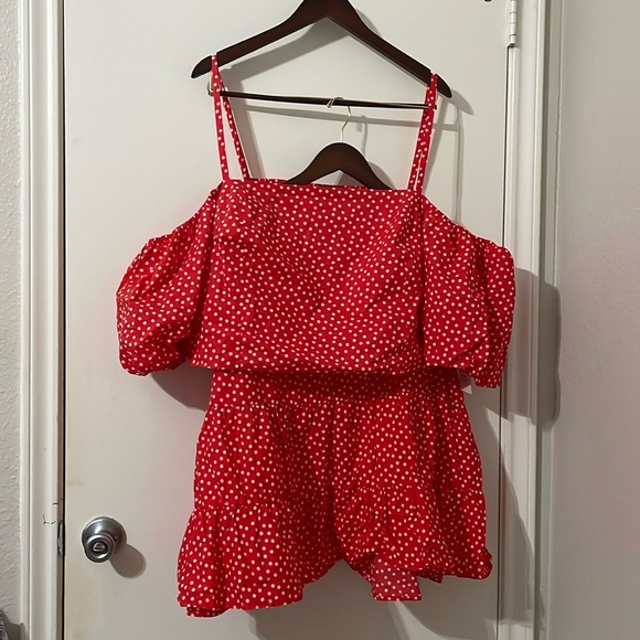 NWT ELOQUII Red Polka Dot Mini Skirt Tiered Ruffle Elastic Waist Size 26 Disney - Picture 3 of 11